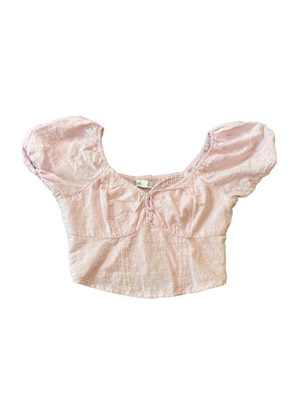 Hollister Eyelet Puff Sleeve Womens Pink Crop Top S Smocked Ballet Fairy Peasant